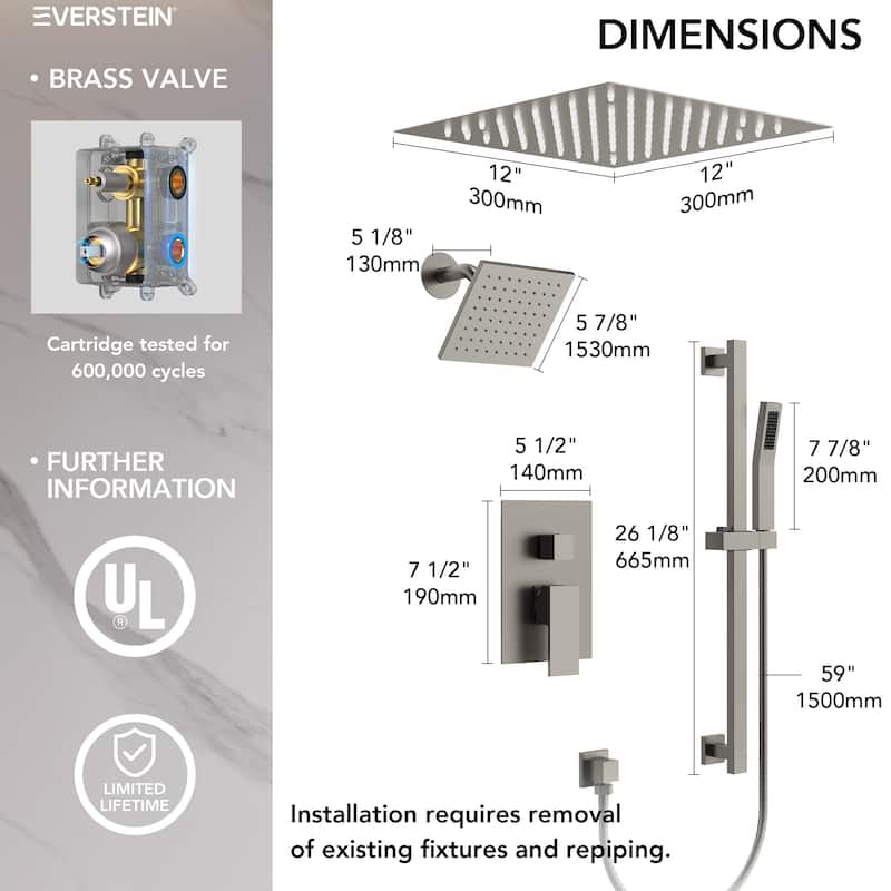 Celling Mounted 12 in. Rainfall LED Shower System with 6 in. Shower Head Handheld Shower Faucet Set