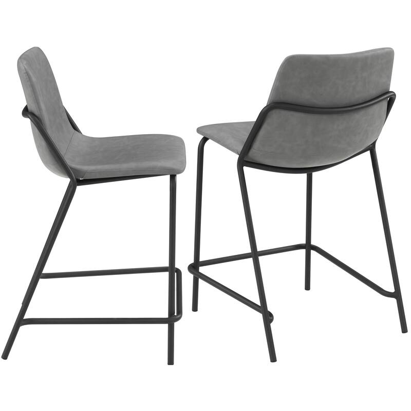 Trendy Black Matal Frame with Grey Leatherette Seat Counter Height Dining Stools (Set of 2)
