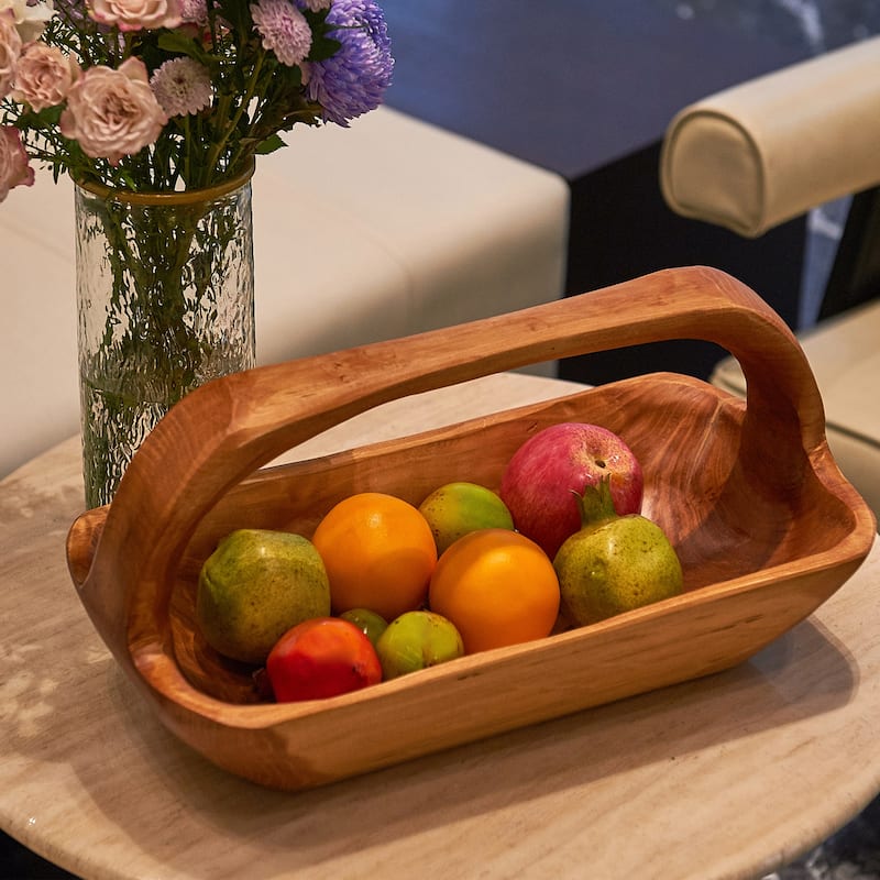 Rectangle Cedar Basket Handle for Fruit Vegetable Food Display - 16.8"x8.2"x7.8"