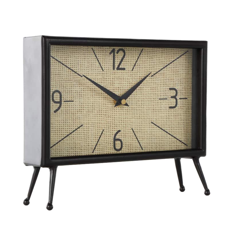 Metal Rectangular Clock with Tea Stained Clock Face - Black - Roche River Decor - 3"W x 10"L x 8"H