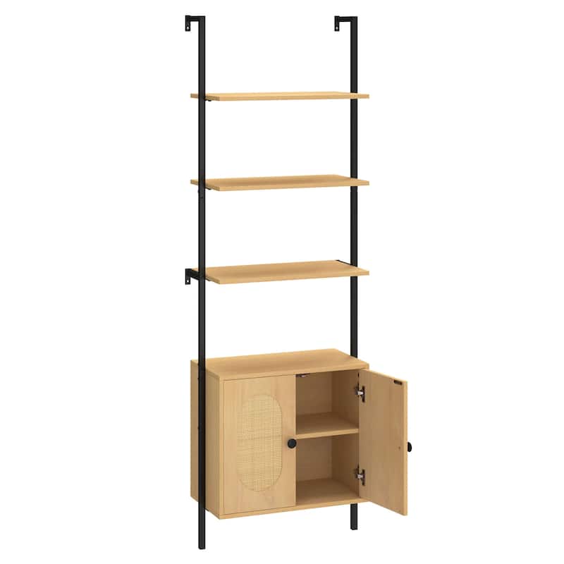 Costway 1/2 PCS Ladder Bookshelf with Rattan Cabinet 71" Tall Wall