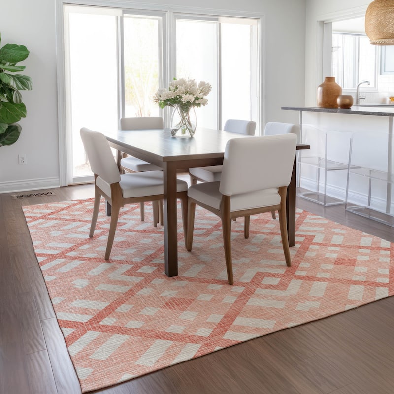 Machine Washable Indoor/ Outdoor Chantille Contemporary Trellis Rug