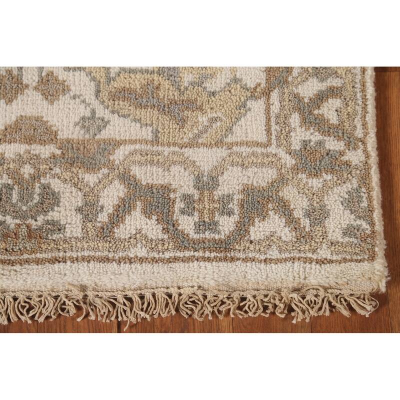 All-Over Ivory Oushak Oriental Runner Rug Hand-Knotted Wool Carpet - 2'6"x 11'9"