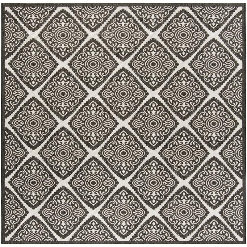 SAFAVIEH Linden Sharron Indoor/ Outdoor Waterproof Patio Backyard Rug - 6'7" Square - Light Grey/Charcoal