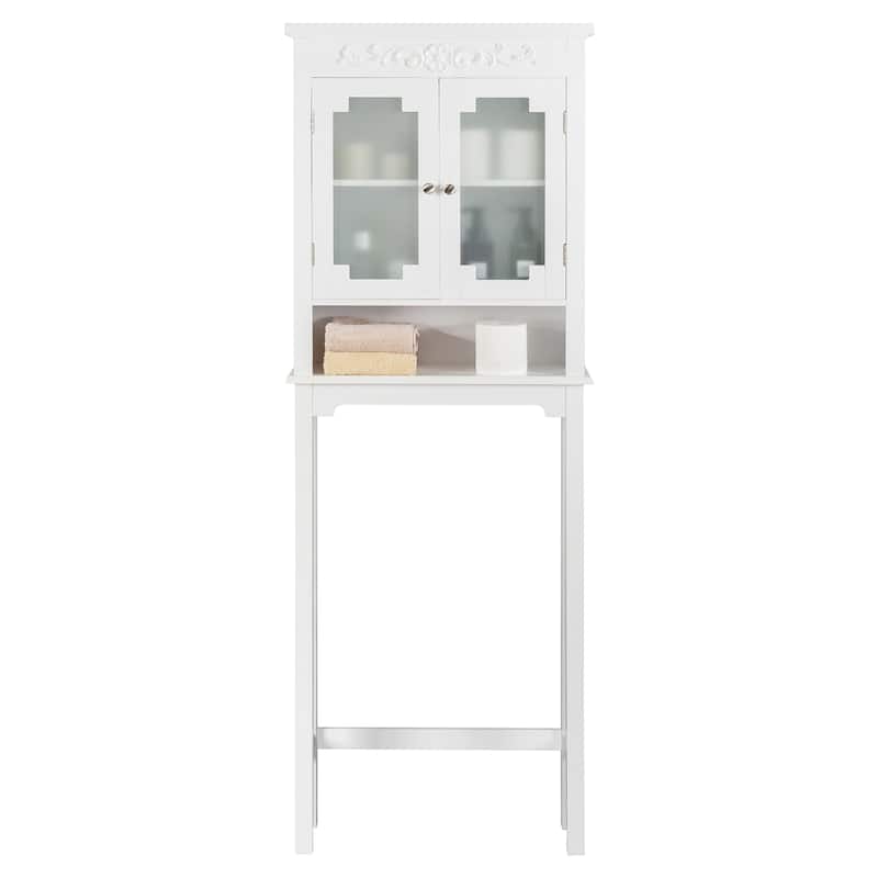 Costway Over The Toilet Bathroom Space Saver Carved Top Toilet Rack w/