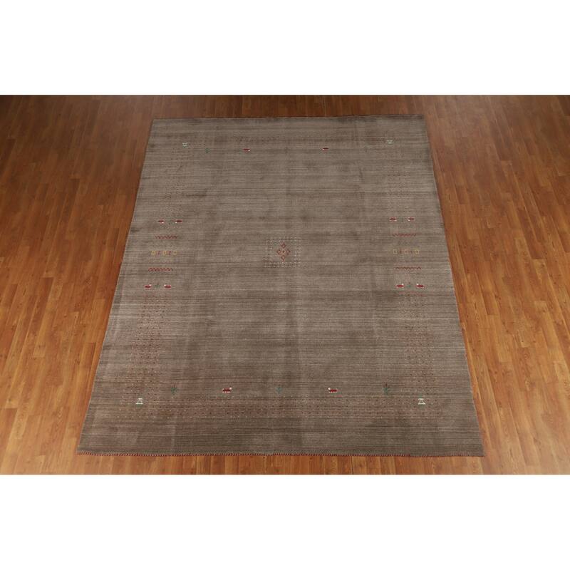 Hand Knotted Oriental 100% Wool Carpet Tribal Tribal Brown Gabbeh Area Rug - 9' 9'' X 7' 11''