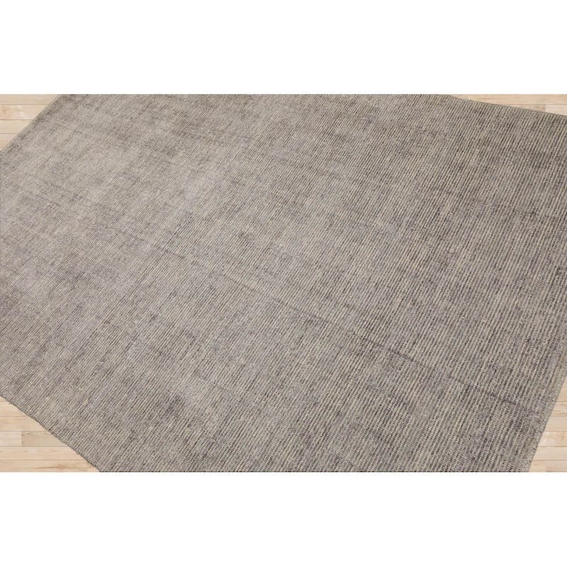 LoomBloom Taupe Modern Ribbed 100% Wool Oriental Area Rug - 5' 3'' x 7' 7''