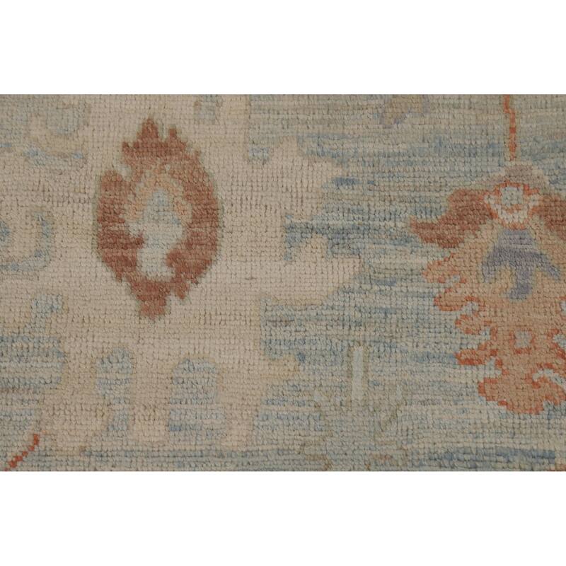 Blue Vegetable Dye Oushak Turkish Rug Hand-Knotted Floral Wool Carpet - 9'2"x 12'3"