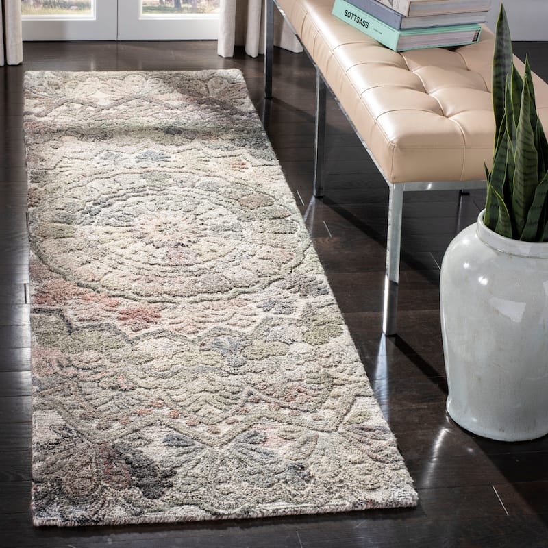 SAFAVIEH Handmade Marquee Genta Modern Medallion Wool Rug - 2'3" x 14' - Grey/Multi