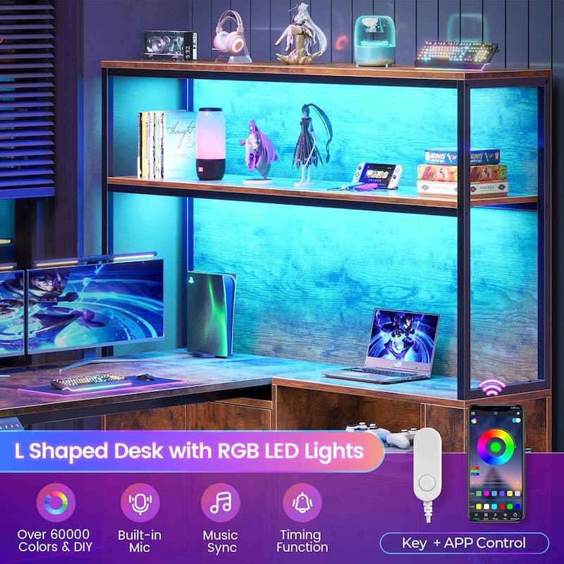 L Shaped Stand or Sit Computer Desk Adjustable Height Electric Desk Drawer Bookshelf