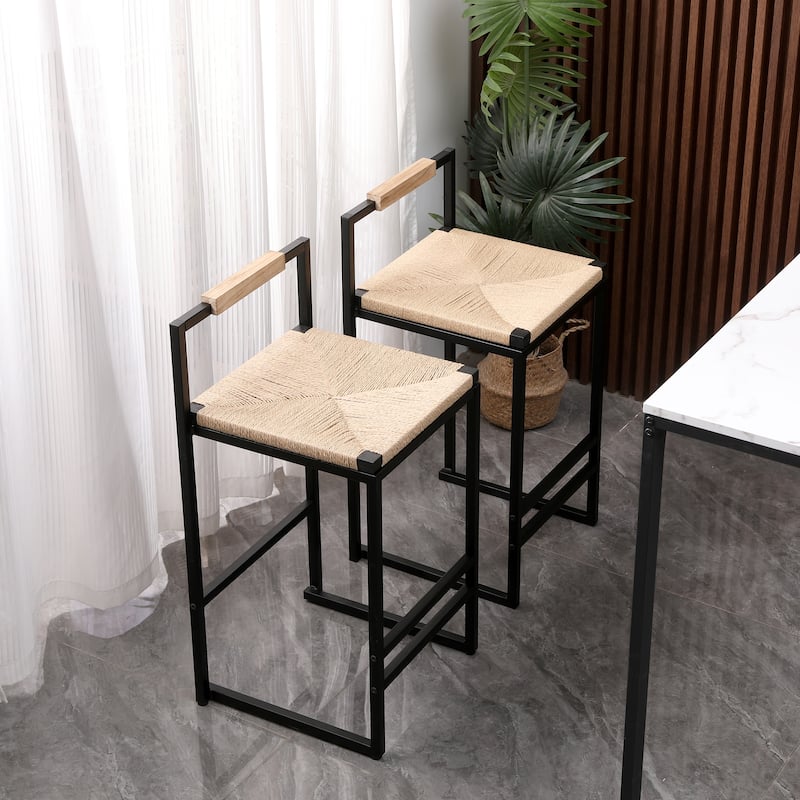 Ostweer Furniture Set of 2 Paper Rope Woven Bar Stools - Natural