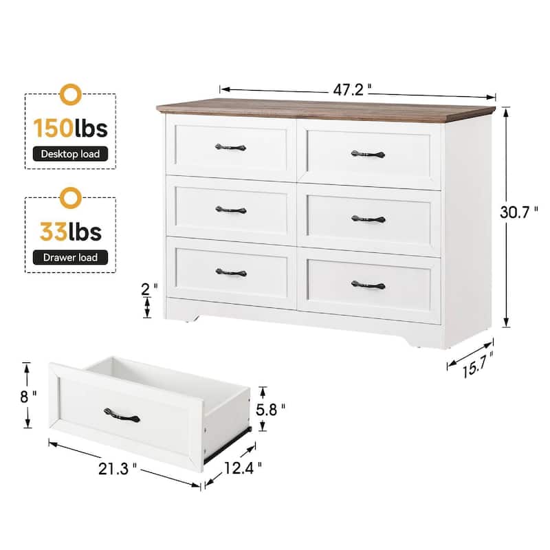 Large Capacity 6 Drawers Dresser, Cabinet for Bedroom