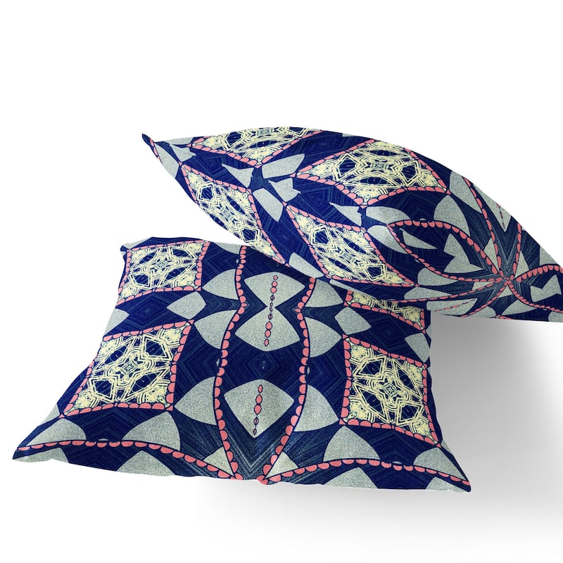 HomeRoots Set of Two 16" X 16" Blue and Pink Blown Seam Eclectic Indoor Outdoor Throw Pillow - 16.00' X '16.00' X '5.00