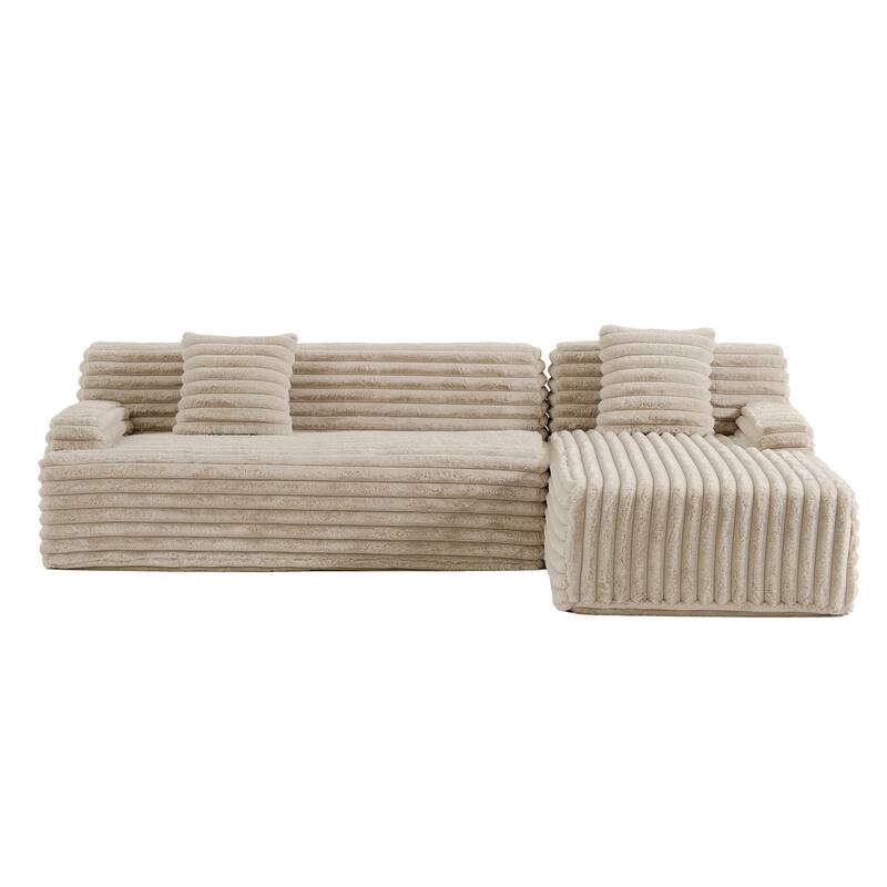 Floor Recliner Sofa Bed Convertible L-shape Sectional Sofa, Cloud Upholstered Sleeper Couch Modular Chaise Lounge with 2 Pillows