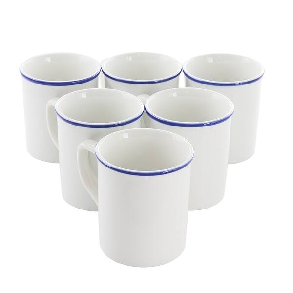 6 Piece 12.95 Ounce Porcelain Blue Rim Bistro Mug Set in White - Bed Bath &  Beyond - 37850979
