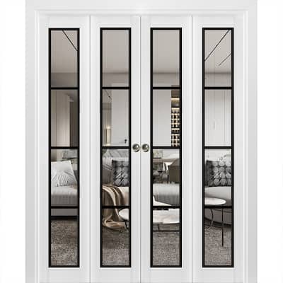 Double Bi-fold Doors Lucia 2466 White Silk Clear Glass Sturdy Tracks