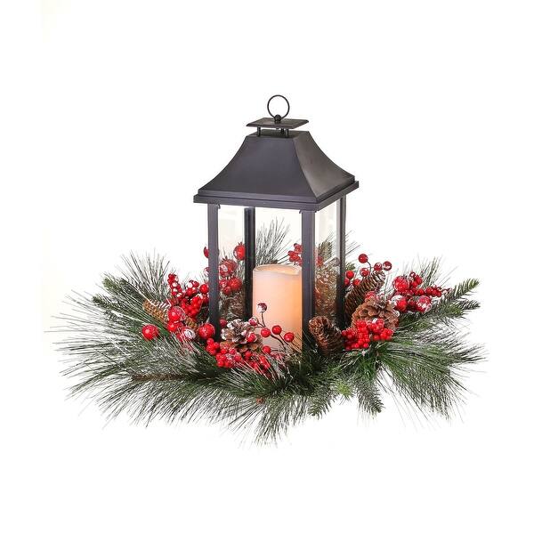 Shop Black Friday Deals On 21 Pre Lit Red Green And Brown Frosted Berry Pine Led Christmas Candle Lantern On Sale Overstock 32091903