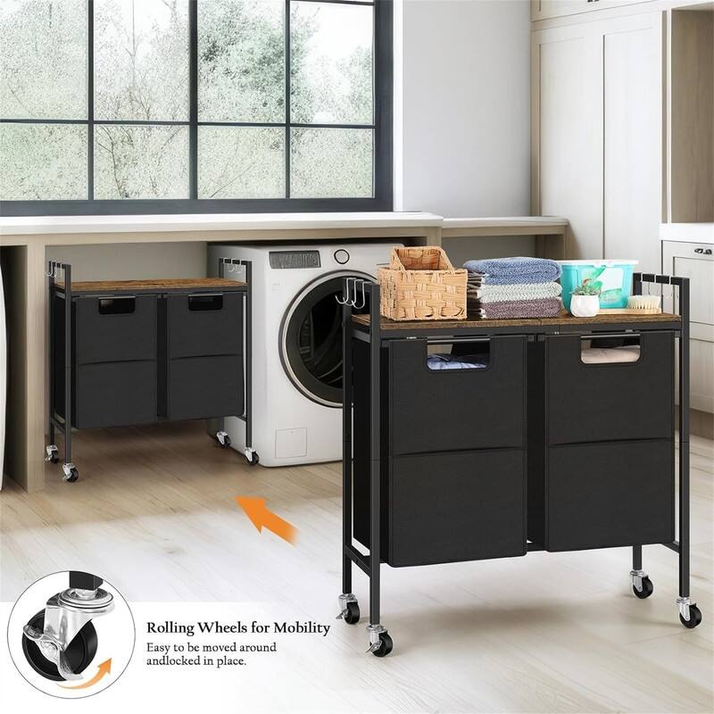 Laundry Hamper with Wheels - 29.4"L x 11.8"W x 29.6"H
