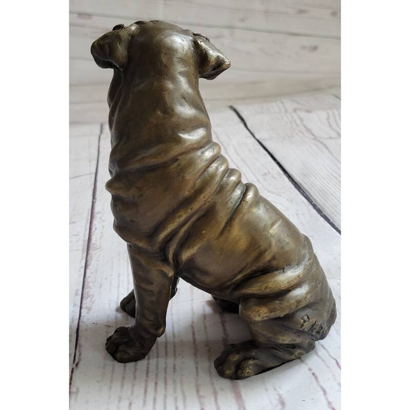 Shar Pei Wrinkly Puppy Imitative Dog Bronze Metal Figure Figurine Sculpture Signed Art 6.5 Inches X 6 Inches
