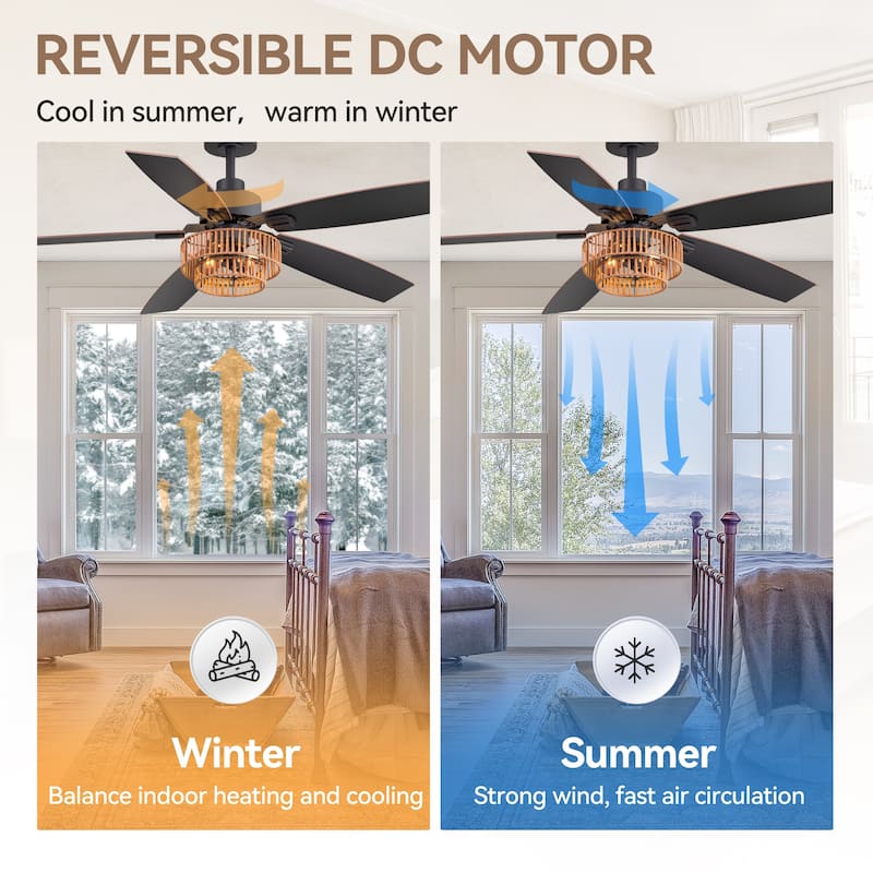 52" Farmhouse Reversible 5-Blade Ceiling Fan with Light and Remote
