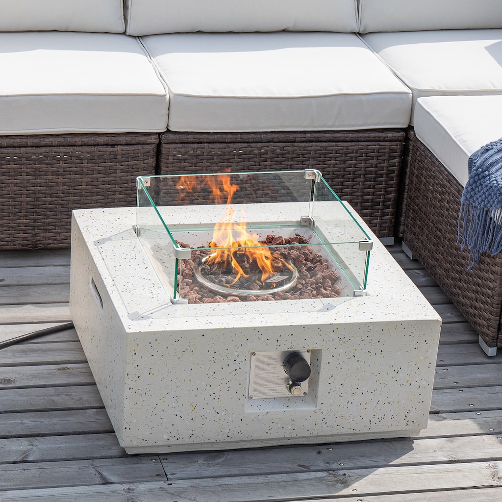 Square Outdoor Patio Propane Firepit with Wind Guard