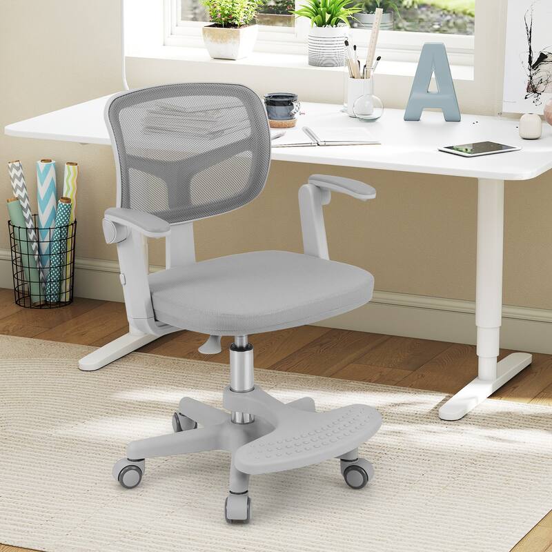 Height Adjustable Children Desk Chair with Swivel Base and Lumbar Support Smooth Wheels - 22.5" x 21.5" x 31.5"-36"