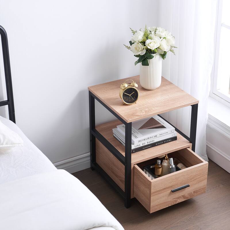 Javlergo (Set of 2) 1-Drawer Nightstand, Modern Square End Side Table for Bedroom, Living Room