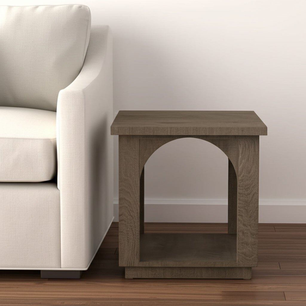 HomeRoots 24" Brown Distressed Solid Wood Square Floor Shelf End Table - 23 in. x 23.5 in. x 23 in.