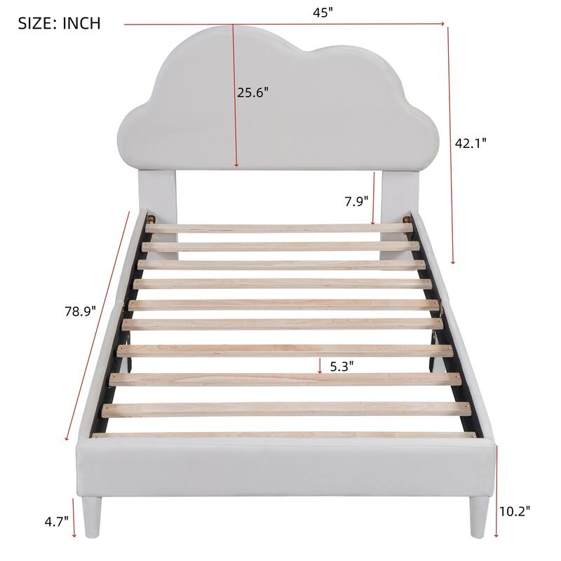 Upholstered Cloud-Shape Bed, Velvet Platform Bed with Headboard