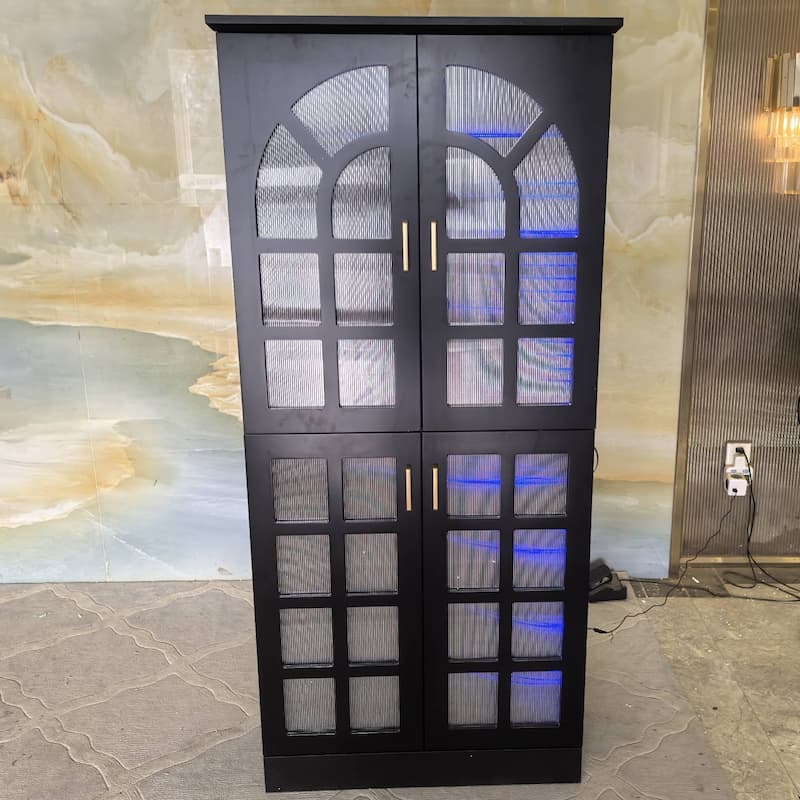 35 Pairs Tall Shoe Storage Cabinet with Doors, 8 Tiers Shoe Rack Organizer with LED Light and Adjustable Shelves for Entryway - Black(1-Piece)