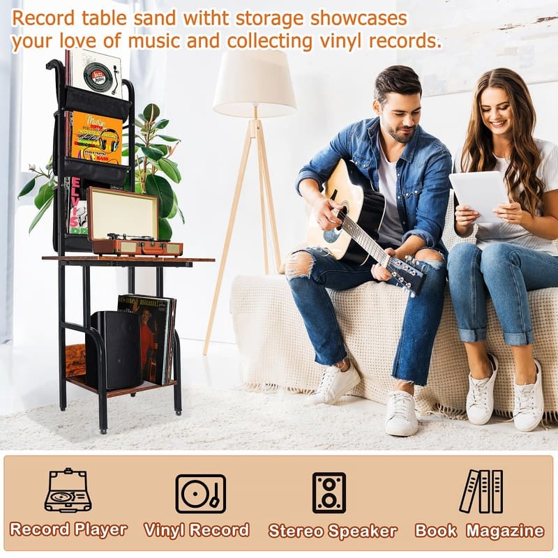 Record Player Stand with Vinyl Storage - 16.9"D x 19.7"W x 55.12"H