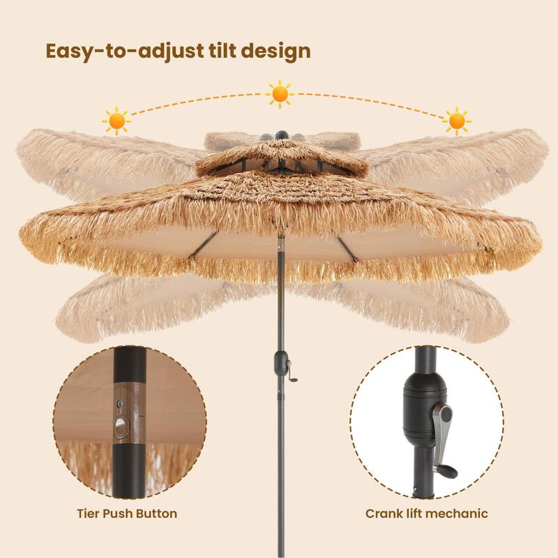COSIEST 9FT/10FT Tiki Patio Umbrella,Adjustable Tilt,UV Resistant & Waterproof