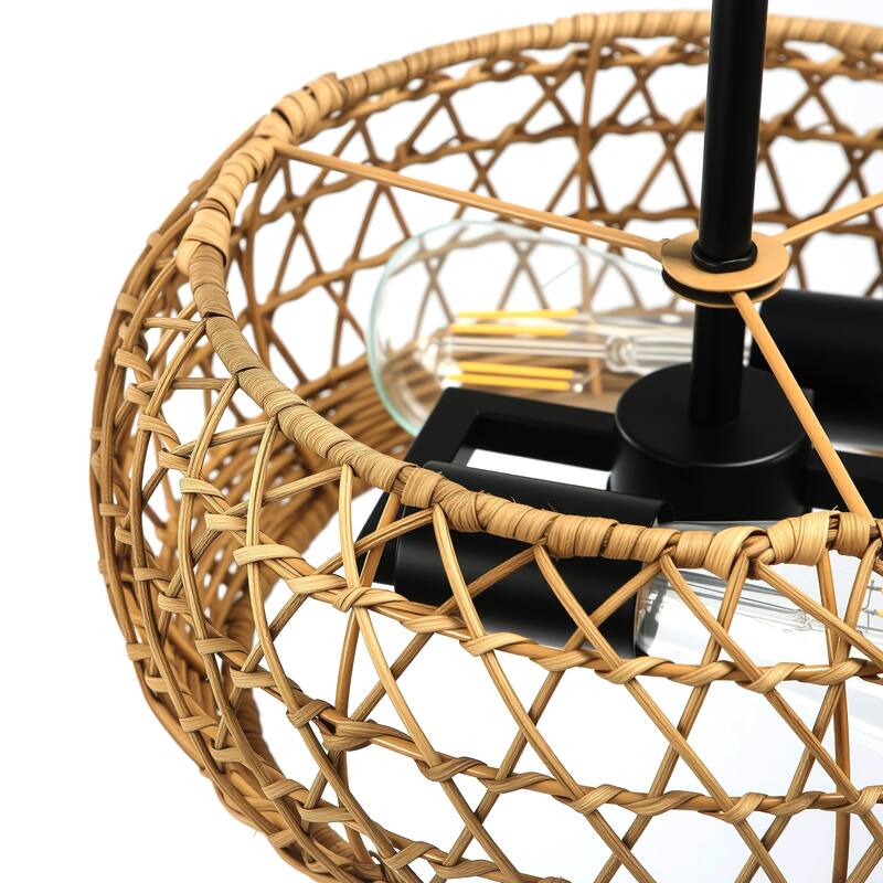 2-Light Hand Woven Pendant Rustic Hanging Lighting for Kitchen Island Bedroom, Dining Room, Living Room, Entryway - N/A