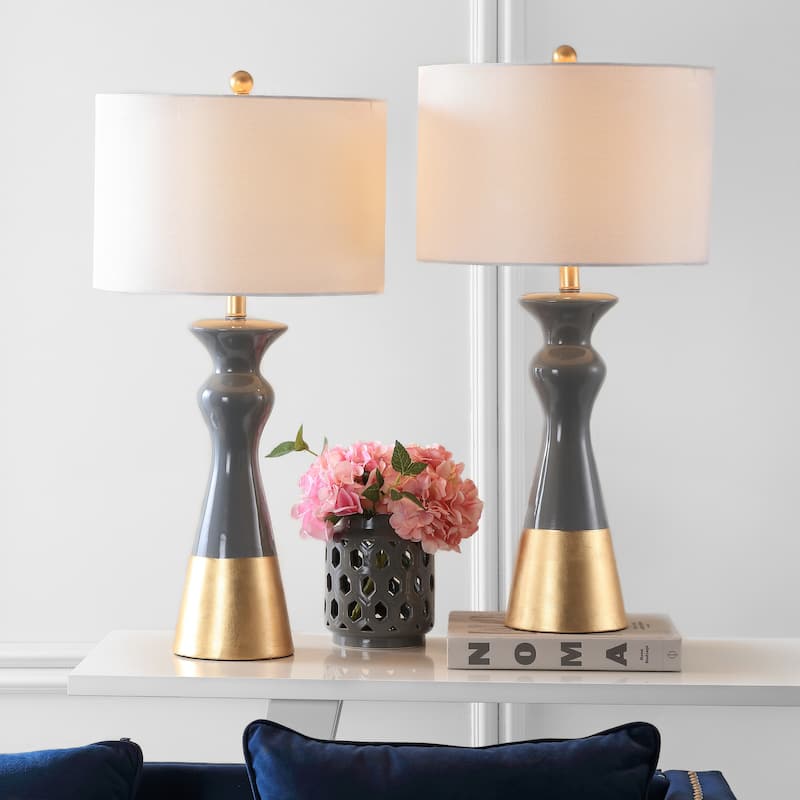 SAFAVIEH Lighting Shameena 31-inch Grey/ Gold Table Lamp (Set of 2) - 15"x15"x30.5" - 15Wx15Dx31H