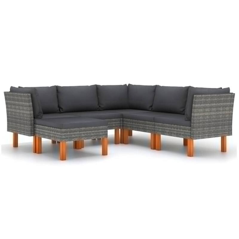 Casey Outdoor 6pc Modular Lounge Sofa Set, Gray Rattan, Solid Wood
