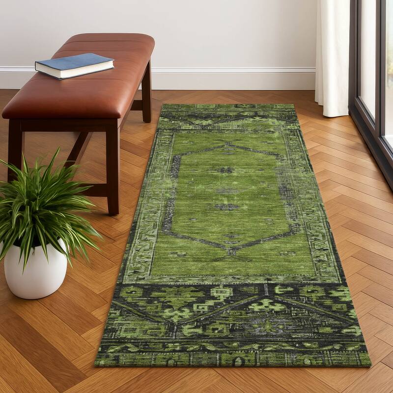 Premium Washable Super Soft Traditional Global Mayfield Rug - Olive - 2'3" x 7'6"