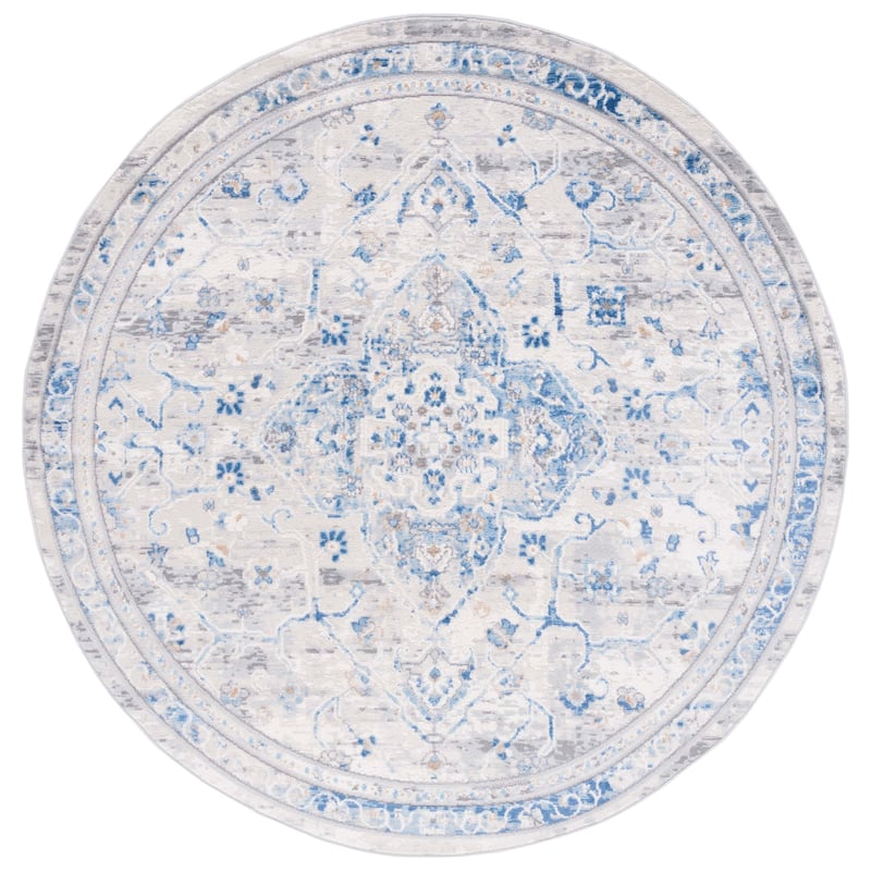 SAFAVIEH Shivan Pervin Vintage Oriental Medallion Rug - 6'7" Round - Ivory/Blue