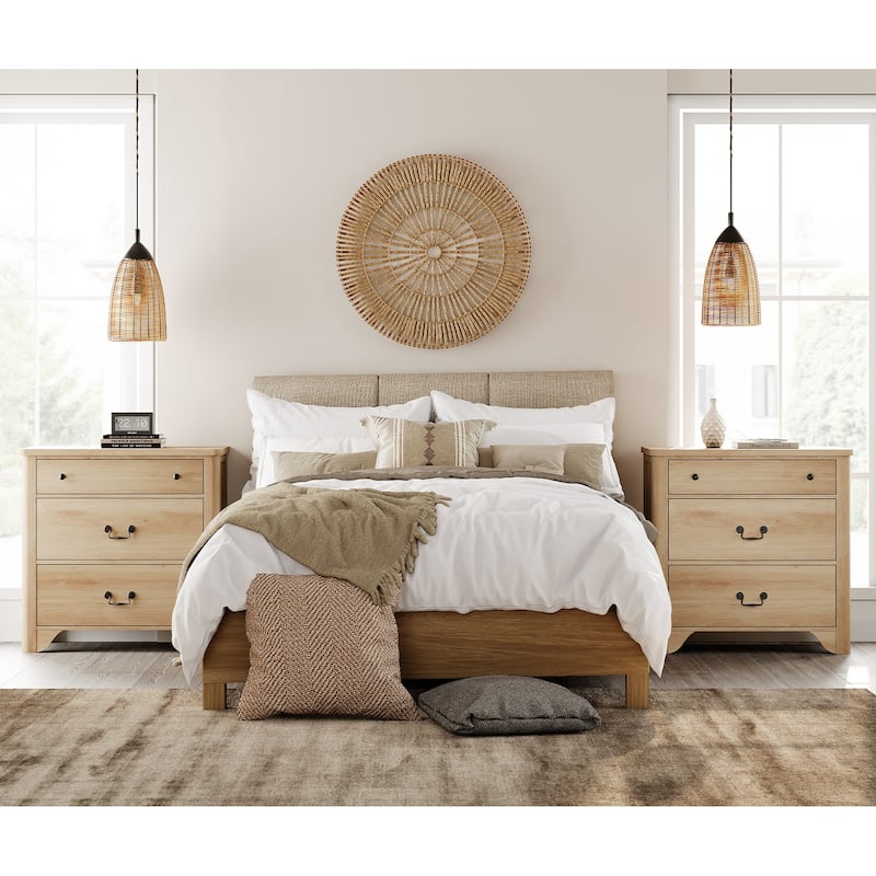 WAMPAT Large Farmhouse Nightstand with 3 Drawers,Wooden End Table