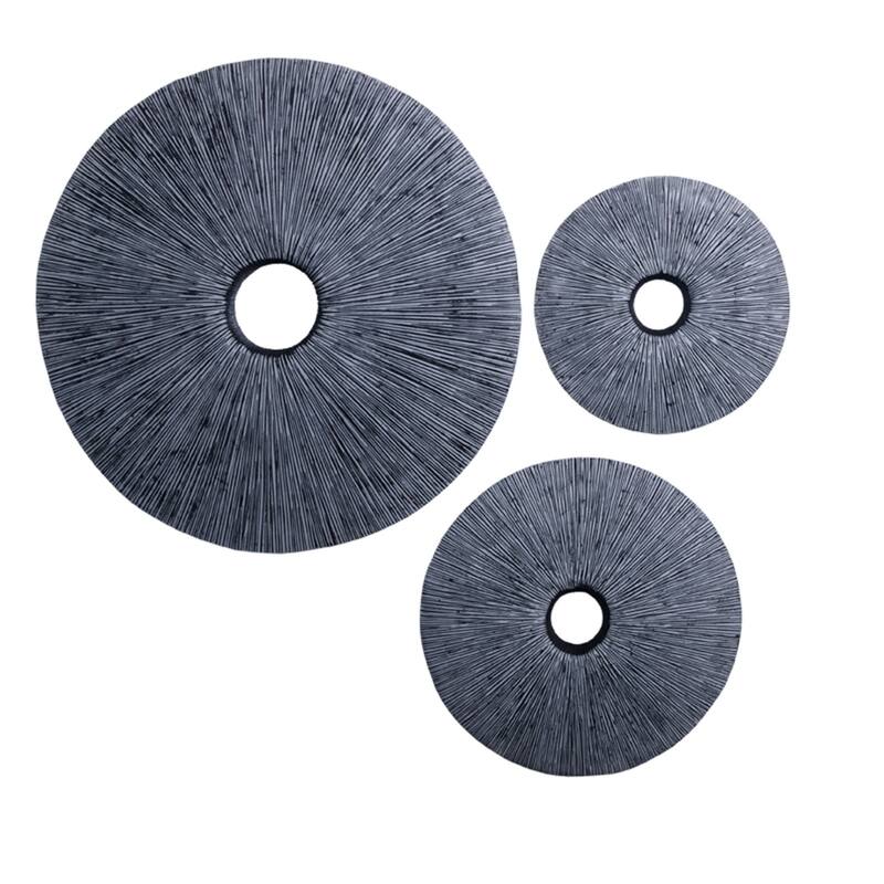 Ribbed Round Sandstone Wall Decor Set of 2 with Cut Out at Centre, Large, Gray
