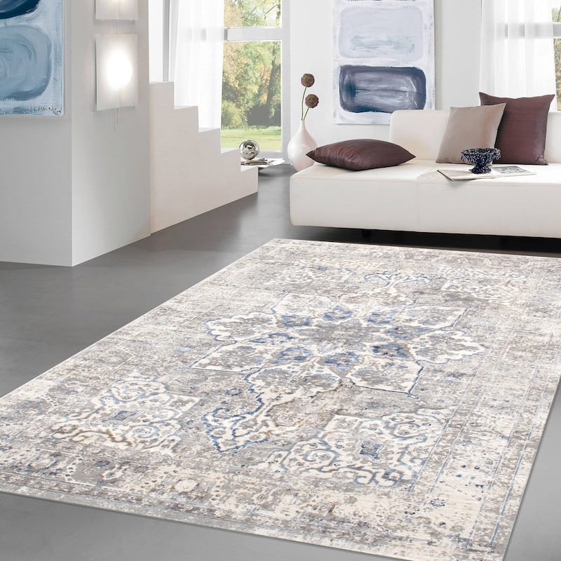 Pasargad Home Turkish Efes Design L. Grey Floral Area Rug