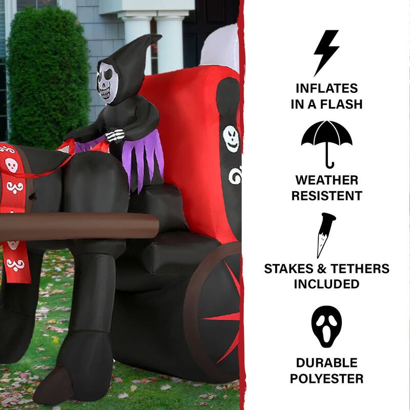 Haunted Hill Farm 6-Ft.Tall Pre-Lit Inflatable Skull Carriage