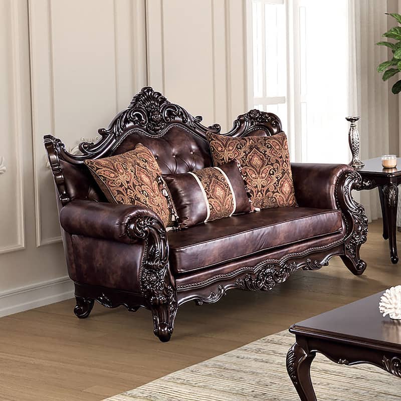Furniture of America Wasing Traditional Formal Tufted Back Loveseat - Light Brown Leatherette
