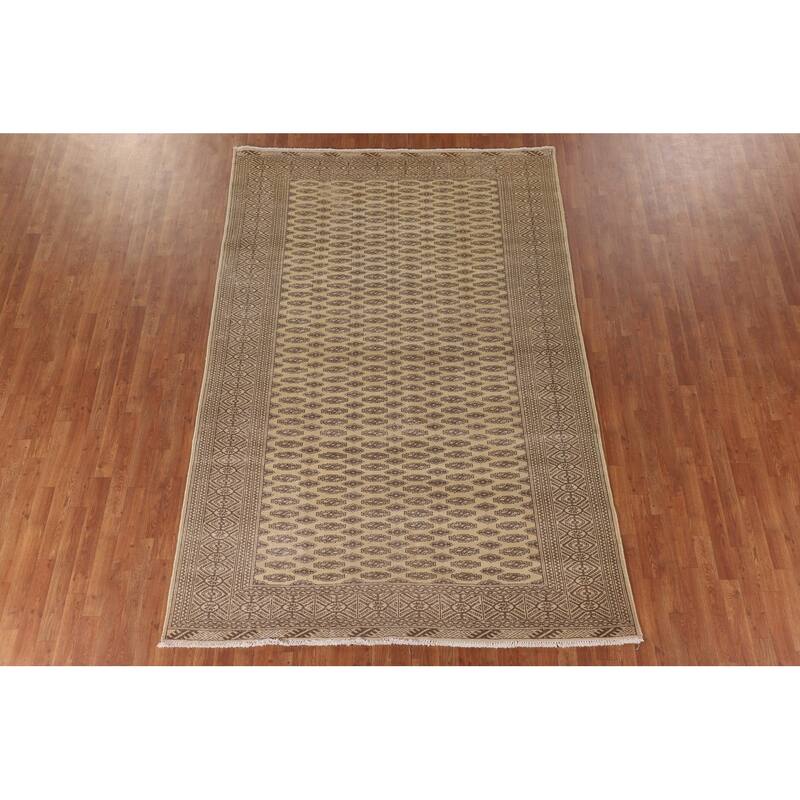 Geometric Turkoman Persian Vintage Area Rug Hand-Knotted Wool Carpet - 6'7"x 9'8"