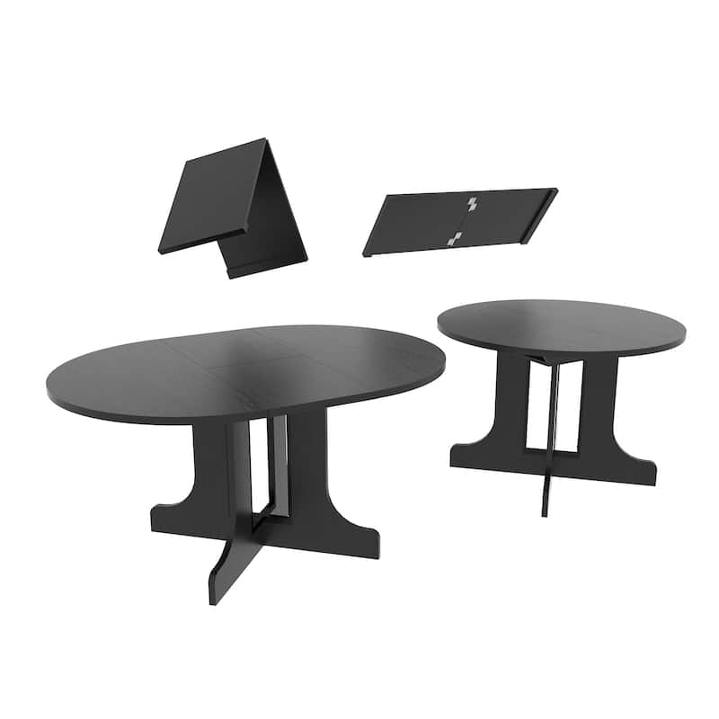 Farmhouse Expandable Oval Dining Table w/Removable Leaf and X-Shaped Base - N/A