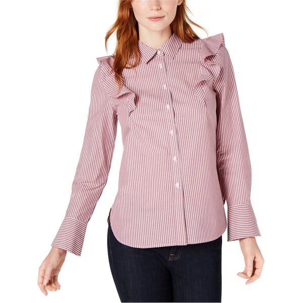 Tommy Hilfiger Womens Ruffle Button Up Shirt, Red, X-Large. Opens flyout.