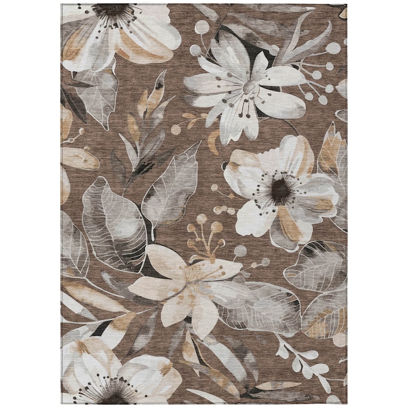 Machine Washable Indoor/ Outdoor Floral Chantille Rug