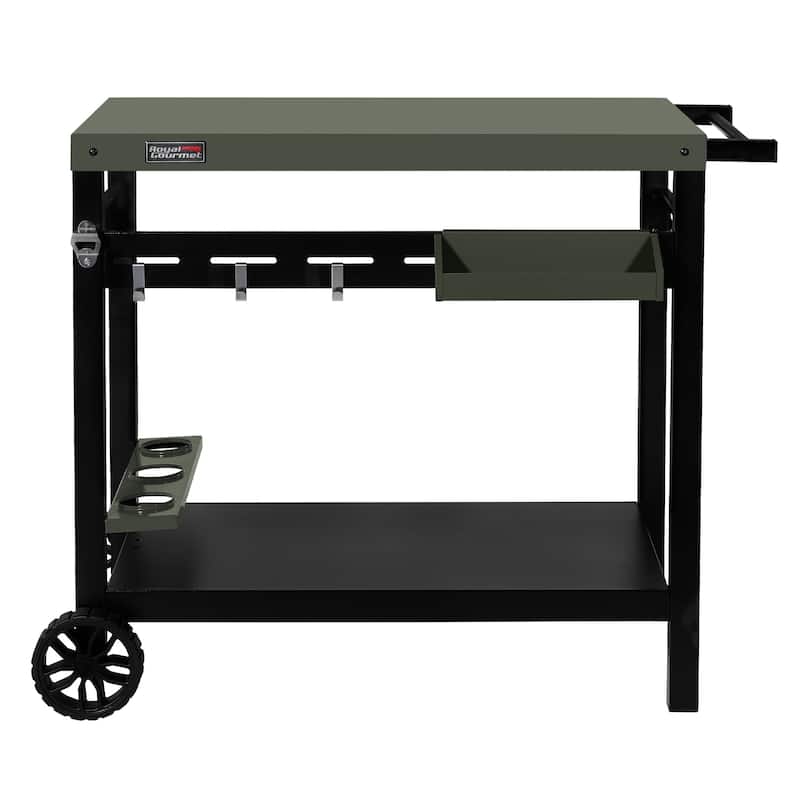 Royal Gourmet Double-Tier Dining Cart with Olive Green Top - N/A
