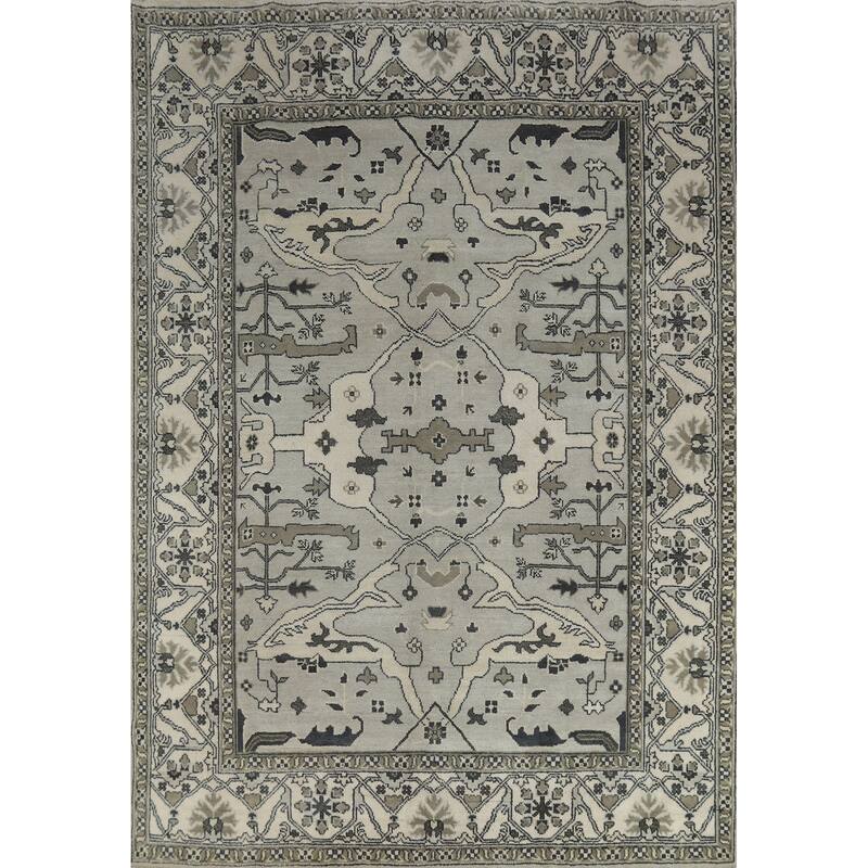 Oushak Indian Area Rug Hand-Knotted Transitional Grey Wool Carpet - 8'2" x 9'10"