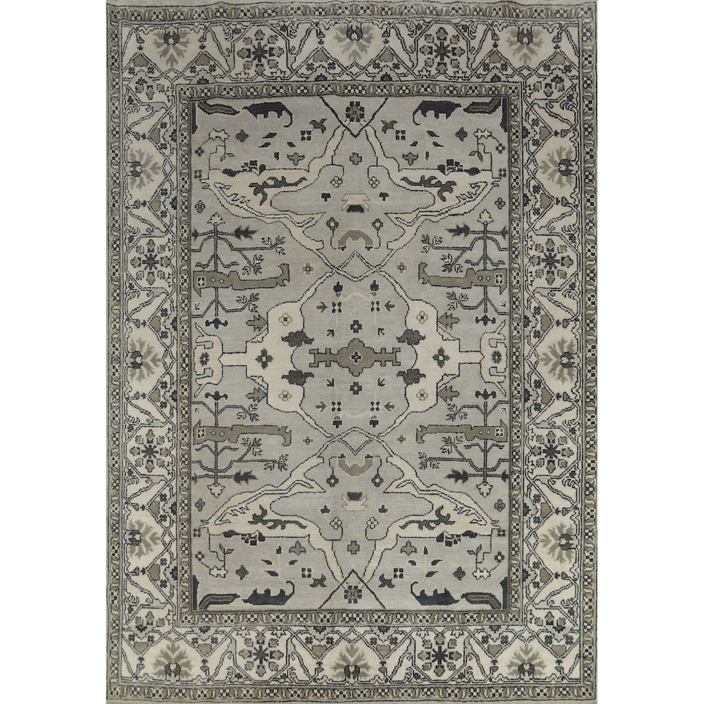 Oushak Indian Area Rug Hand-Knotted Transitional Grey Wool Carpet - 8'2" x 9'10"