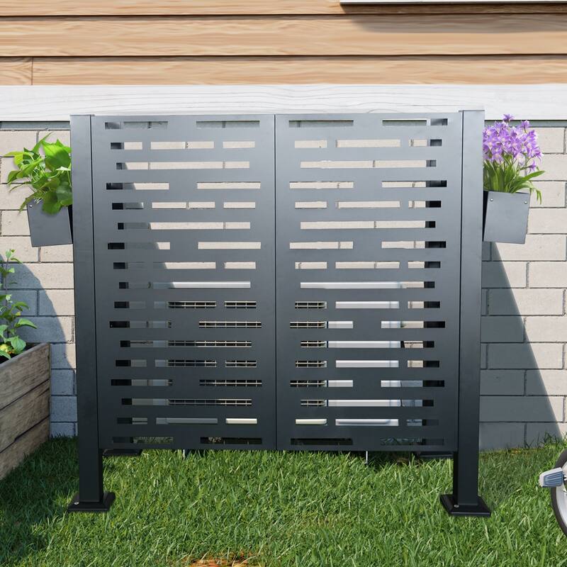 GDF Studio - Wessor Outdoor Metal Privacy Fence Cover for AC with Galvanized Steel Panels